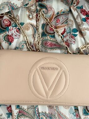 Valentino Nude Beige Leather Chain Shoulder Bag